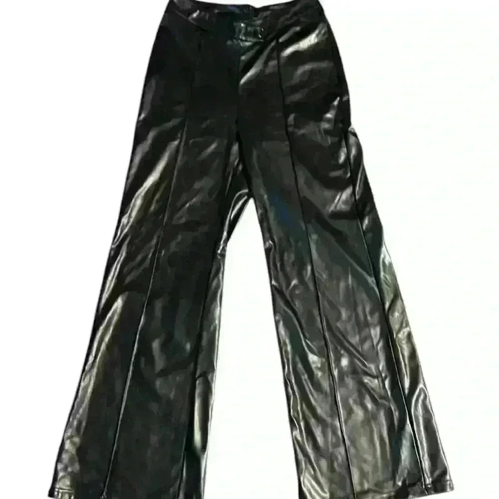 SHEIN Black Faux Leather Wide Leg Pants Size Small